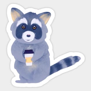 Raccoon with coffee, (he needs his coffee) Sticker